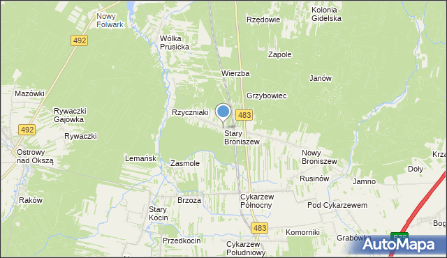 mapa Stary Broniszew, Stary Broniszew na mapie Targeo